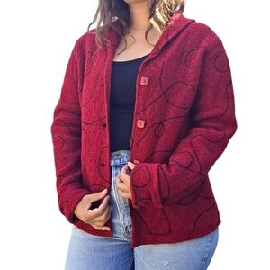 NWOT Red Wool Cardigan with Black / Y2K 2000s
